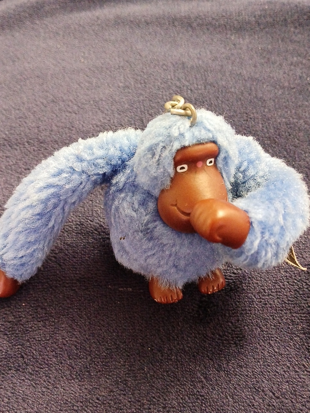 Kipling Blue Furry Monkey Keychain Charm